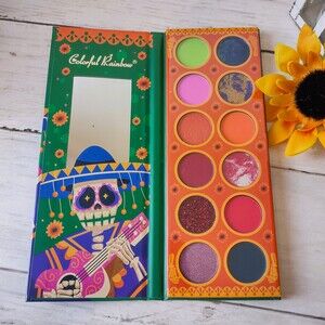 New Eyeshadow Palette Feliz Dia De Muertos Blues, Greens, & Burgundy 12 Shades